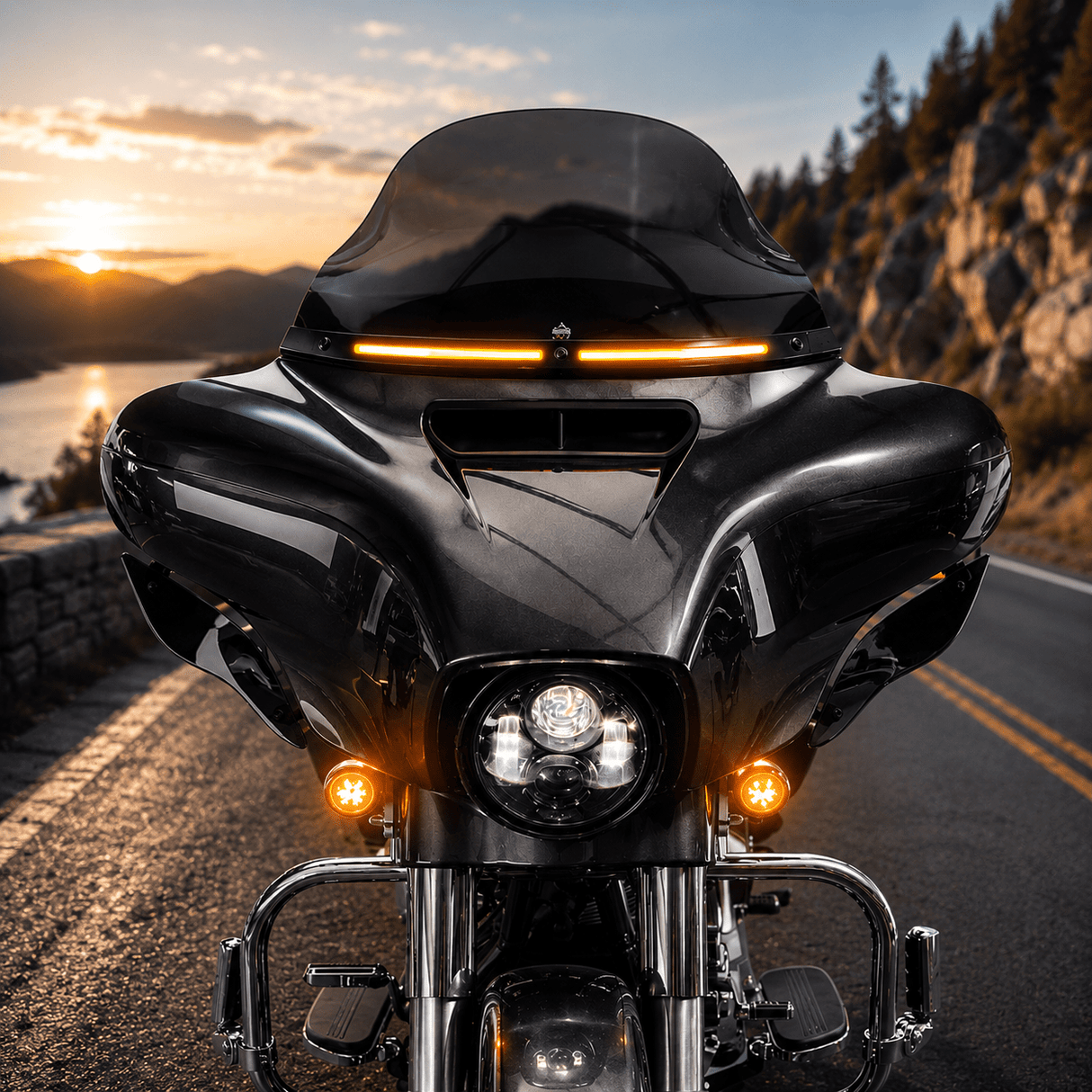 Eagle Lights HALOS LED Windshield Trim – Black | Fits Harley-Davidson® Touring Models (2014–2025)