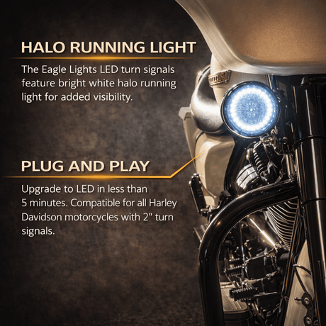 Eagle Lights 2” LED Turn Signal and Running Light Kit for Harley-Davidson® Motorcycles- Generation I / 1157 Front / 1156 Red Rear
