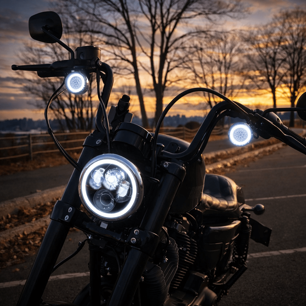 Eagle Lights 2” Front LED Turn Signal with Halo Running Light Kit for Harley-Davidson® - White Halo Ring / Amber Turn Signal / 1157 Base