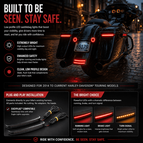 Eagle Lights Low Profile Saddlebag LED Tail Lights with Sequential Turn Signals, Running Lights and Brake Lights for 2014 to Current Harley-Davidson® Touring Models
