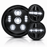 Eagle Lights 7" LED Headlight and 4.5" LED Passing Light Kit for Harley-Davidson® and Indian® Motorcycles - Generation III / Black