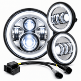 Eagle Lights 7" LED Headlight and 4.5" LED Passing Light Kit with Halo Rings for Harley-Davidson and Indian Motorcycles - Generation I / Chrome