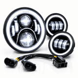 Eagle Lights 7" LED Headlight and 4.5" LED Passing Light Kit with Halo Rings for Harley-Davidson® and Indian Motorcycles - Generation II / Black / Halo Ring