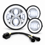 Eagle Lights 7" LED Headlight and 4.5" LED Passing Light Kit with Halo Rings for Harley-Davidson® & Indian® Motorcycles - Generation II / Chrome / Halo Ring