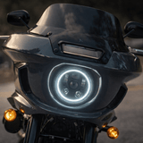Eagle Lights halo LED headlight installed on Harley-Davidson® Low Rider ST FXLRST with cool white illuminated halo ring