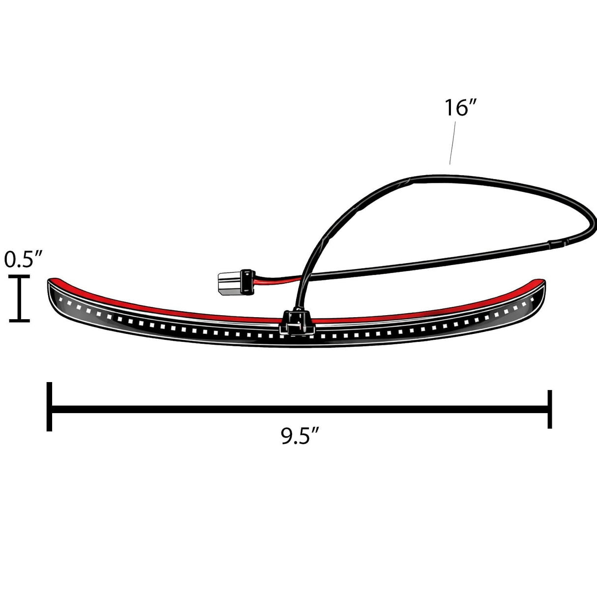 Eagle Lights LED fender brake light for 2009–2025 Harley-Davidson Tri-Glide models showing overall length and thickness dimensions