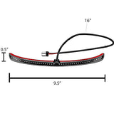 Eagle Lights LED fender brake light for 2009–2025 Harley-Davidson Tri-Glide models showing overall length and thickness dimensions