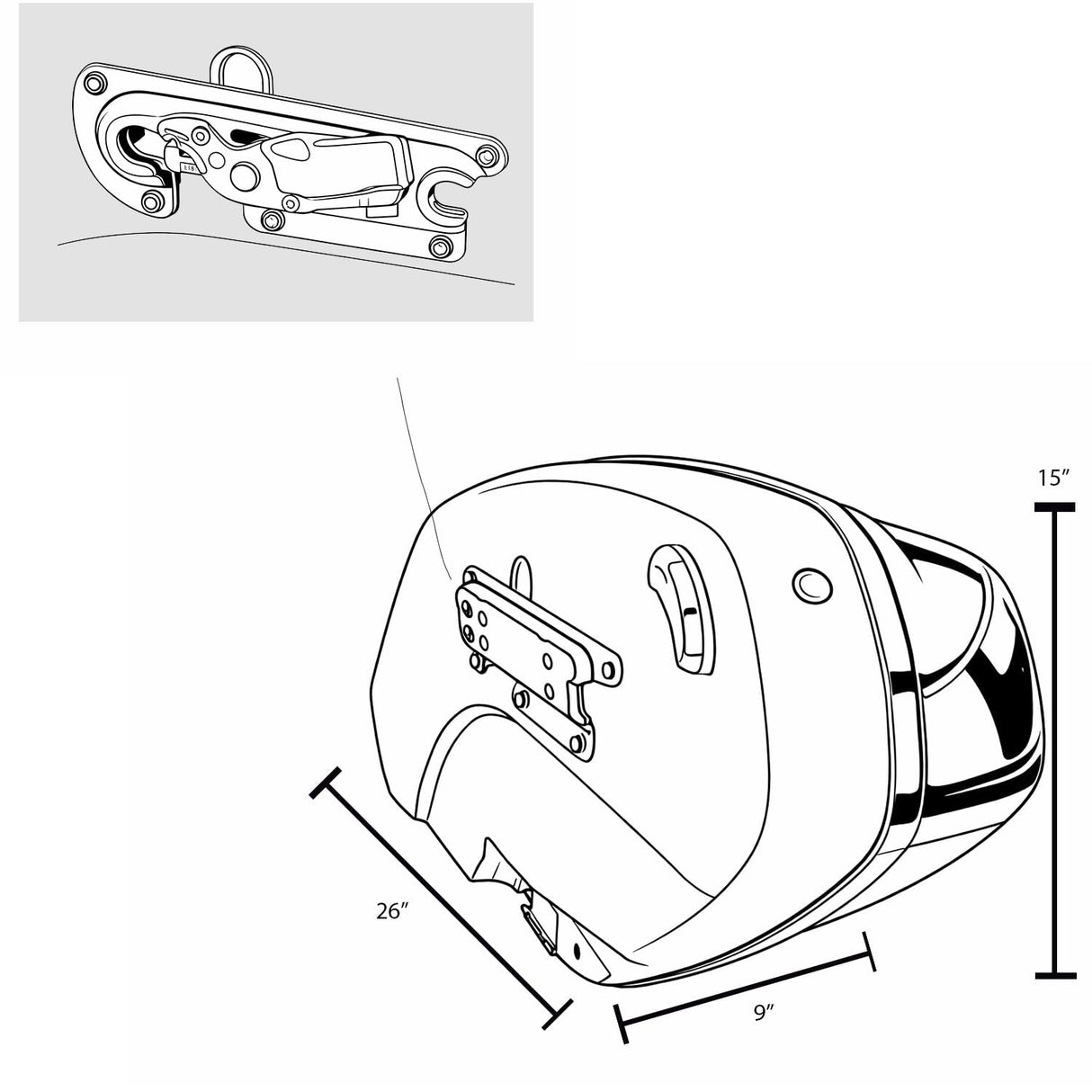 Eagle Lights Midnight Edition saddlebags for 2022–2025 Harley-Davidson Street Bob showing overall height, width, and depth dimensions