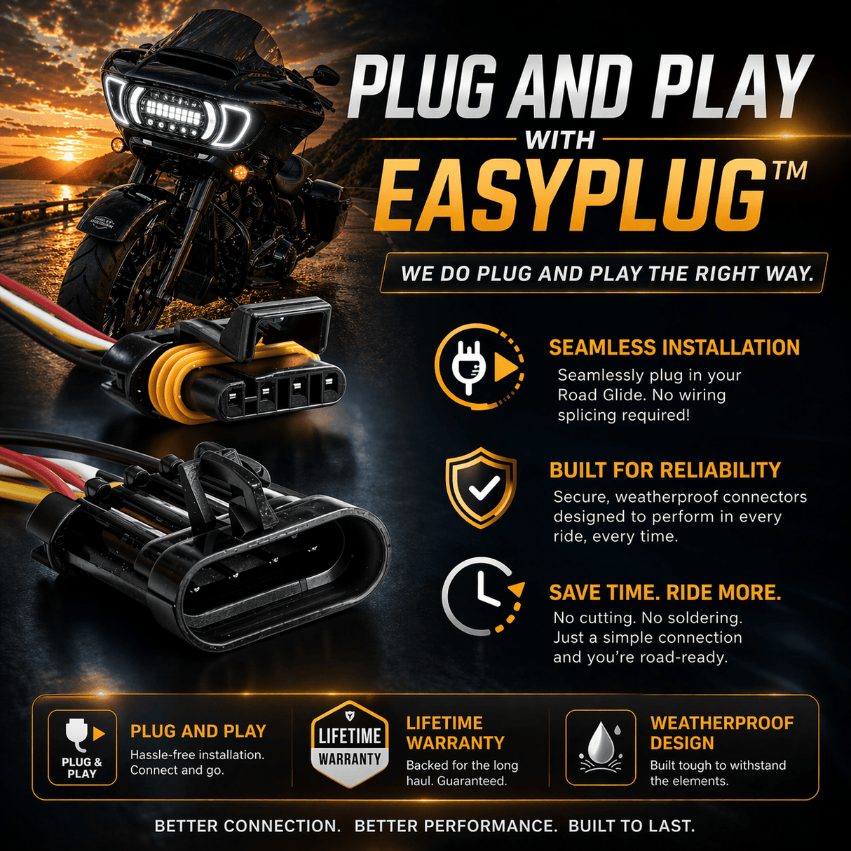 Eagle Lights LED Projection Headlight for Harley-Davidson 2015 - 2025 Road Glide Models with HALOS Vent Insert Light