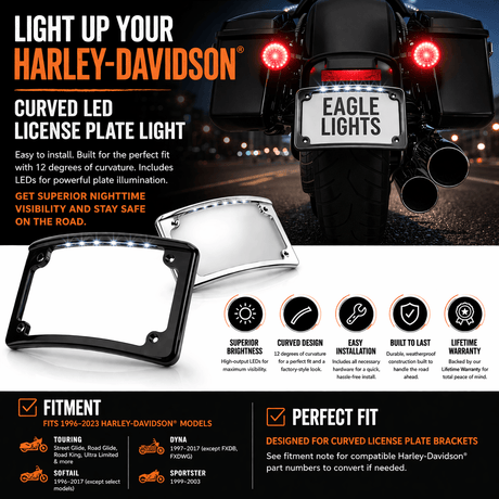 Eagle Lights Curved LED License Plate with Light for 2006 - 2025 Harley-Davidson® Motorcycles
