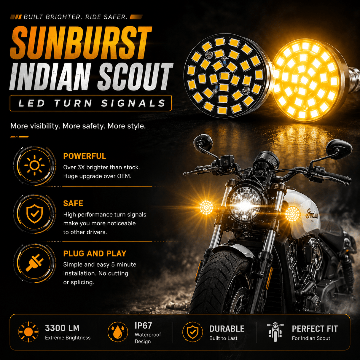 Indian® Scout SUNBURST LED Turn Signals - Pair