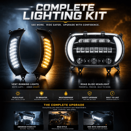 Eagle Lights LED Projection Headlight for Harley-Davidson 2015 - 2025 Road Glide with Vent Insert Light Combo Kit