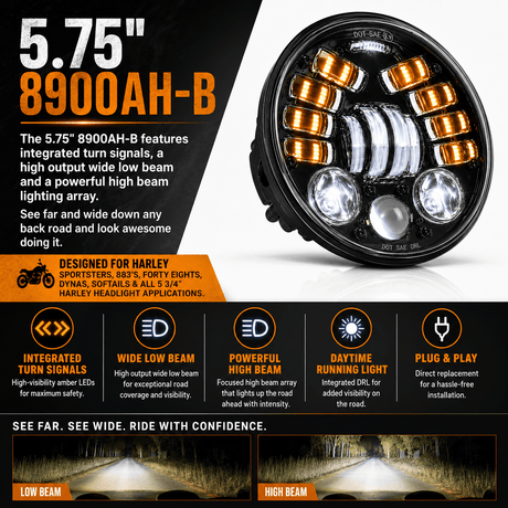 Eagle Lights 5 3/4" LED Projector Headlight with Integrated Turn Signals for Harley Davidson 5.75'' LED Projection Head Lamp