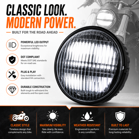 Eagle Lights Heritage Beam™ 7-Inch PAR56 H6024 Restomod LED Headlight Pair for Motorcycles
