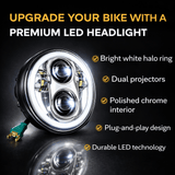 Eagle Lights 5 3/4" LED Headlight Kit with Halo Ring for Harley-Davidson® and Indian® Motorcycles - Generation II