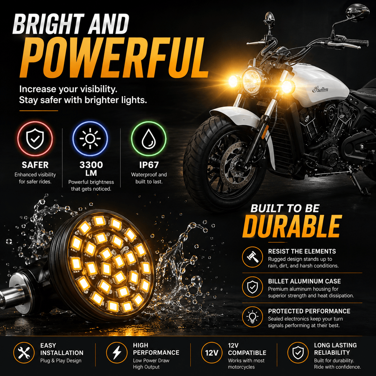 Indian® Scout SUNBURST LED Turn Signals - Pair