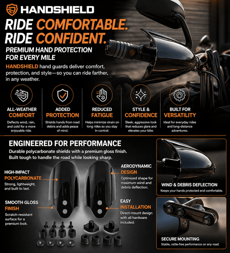 Eagle Lights HANDSHIELD Club Style Hand Guards for 2014 - 2023 Harley-Davidson® Electra Glide, Freewheeler, Road Glide, and Road King