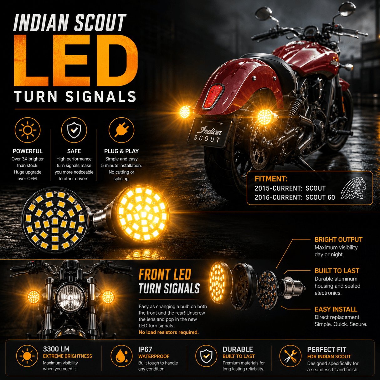 Indian® Scout SUNBURST LED Turn Signals - Pair