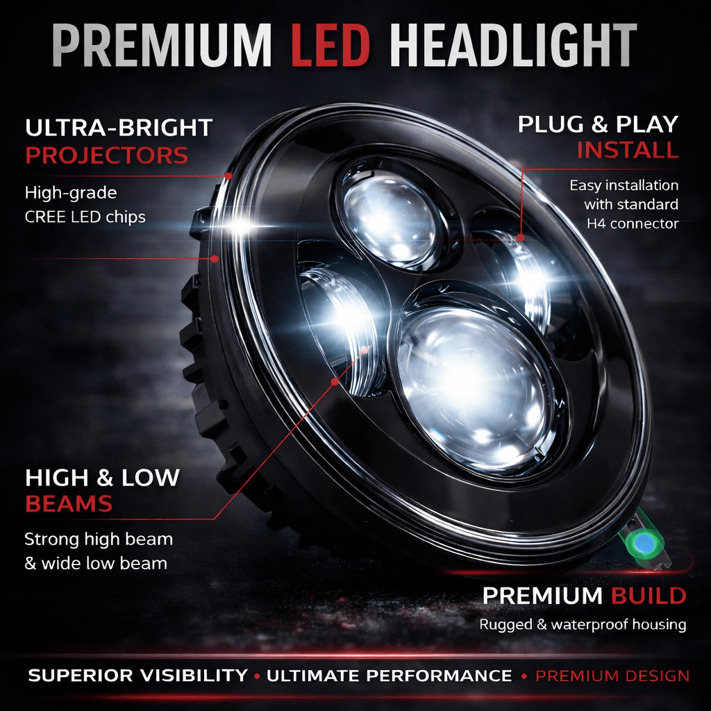 Eagle Lights 7" LED Headlight for Harley-Davidson® and Indian® Motorcycles - Generation I / Black Kit