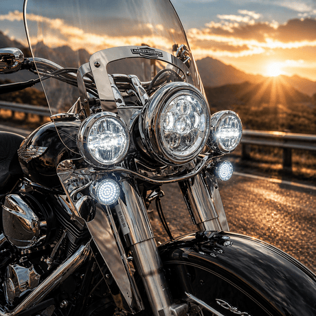 Eagle Lights 7" LED Headlight and 4.5" LED Passing Light Kit for Harley-Davidson® and Indian® Motorcycles - Generation III / Chrome