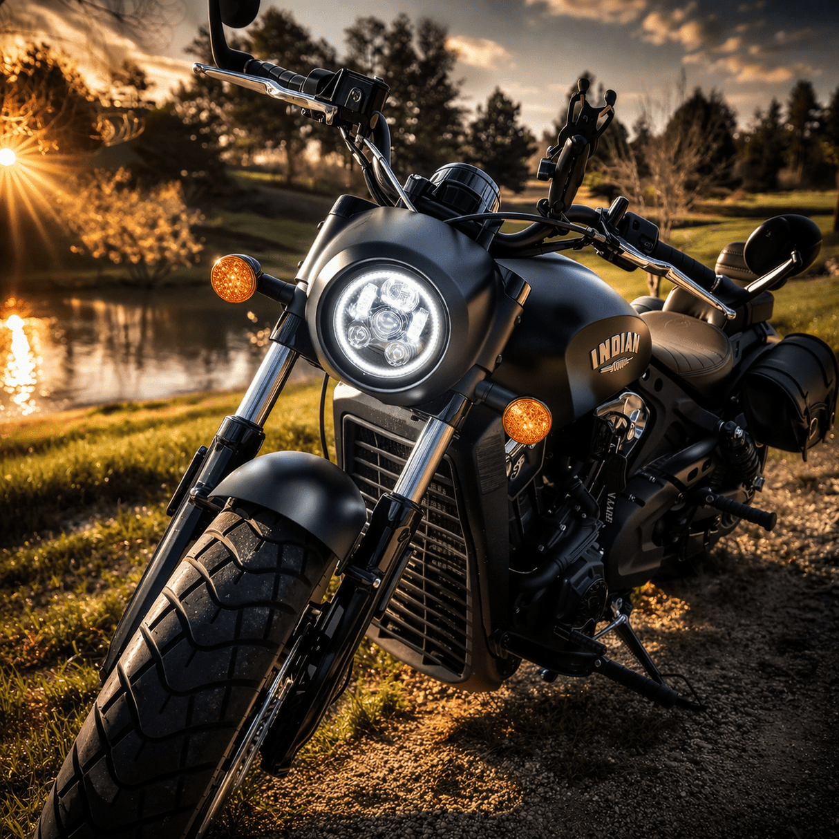 Eagle Lights 5 3/4" LED Headlight Kit with Halo Ring for Harley-Davidson® and Indian® Motorcycles - Generation III / Black