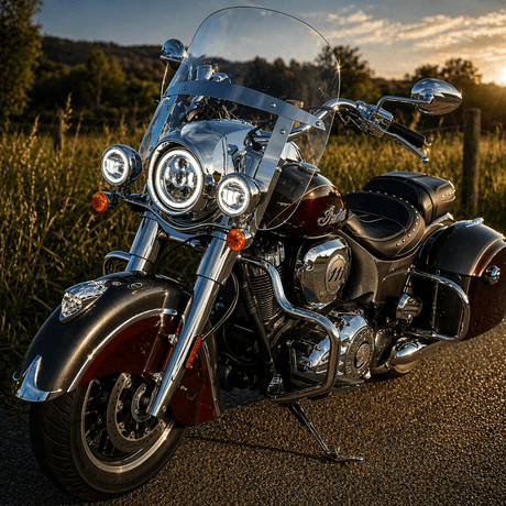 Eagle Lights 7" LED Headlight and 4.5" LED Passing Light Kit with Halo Rings for Harley-Davidson® & Indian® Motorcycles - Generation III / Chrome / Halo Ring