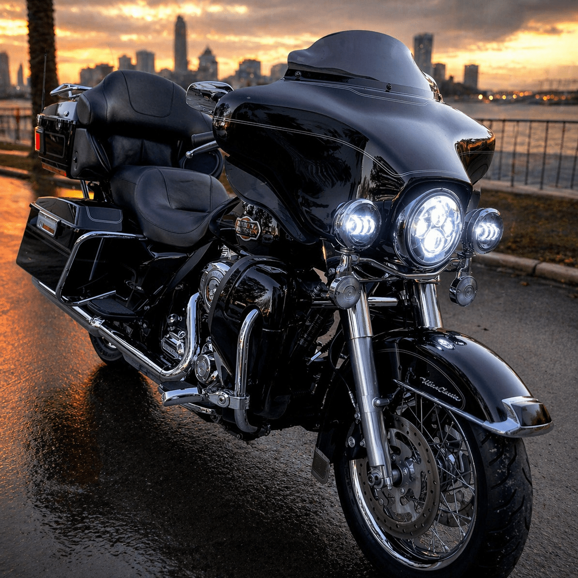 Eagle Lights 7" LED Headlight and 4.5" LED Passing Light Kit for Harley-Davidson and Indian Motorcycles - Generation I / Black