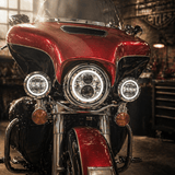 Eagle Lights 7" LED Headlight and 4.5" LED Passing Light Kit with Halo Rings for Harley-Davidson and Indian Motorcycles - Generation I / Chrome