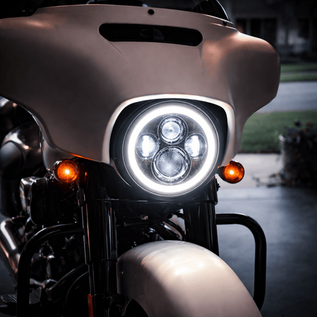 Eagle Lights 7" LED Headlight with LED Halo Ring for Harley-Davidson® and Indian® Motorcycles - Generation I /  Generation I / Black Kit