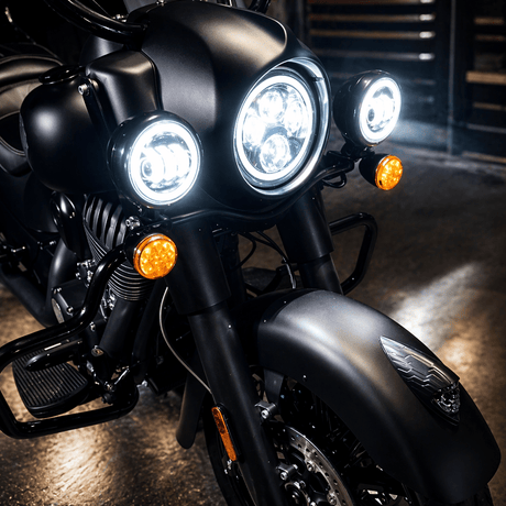 Eagle Lights 7" LED Headlight and 4.5" LED Passing Light Kit with Halo Rings for Harley-Davidson® and Indian Motorcycles - Generation II / Black / Halo Ring
