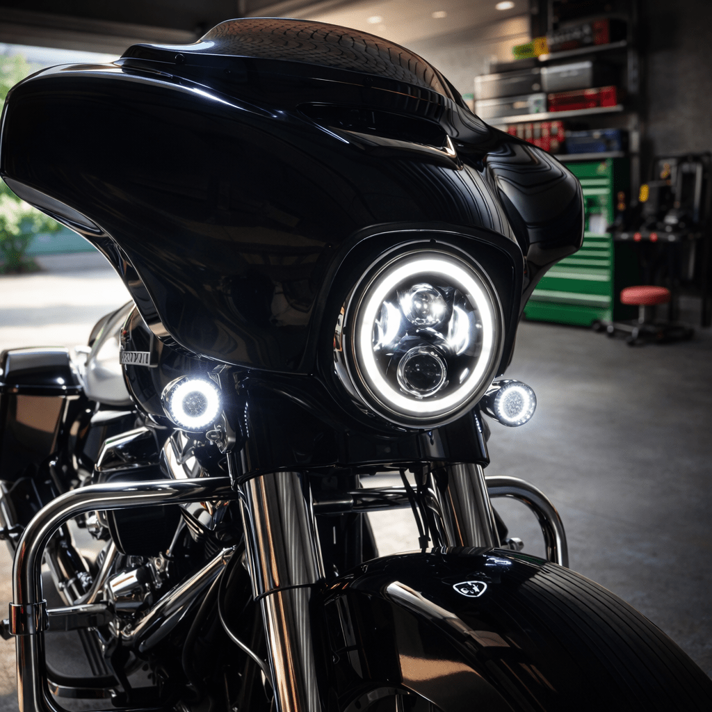 Eagle Lights 7" LED Headlight with LED Halo Ring for Harley-Davidson® and Indian® Motorcycles - Generation II / Black Kit