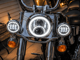 Eagle Lights 7" LED Headlight and 4.5" LED Passing Light Kit with Halo Rings for Harley-Davidson® & Indian® Motorcycles - Generation II / Chrome / Halo Ring