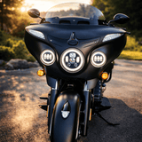 Eagle Lights 7" LED Headlight and 4.5" LED Passing Light Kit with Halo Rings for Harley-Davidson® & Indian® Motorcycles - Generation III / Black / Halo Ring