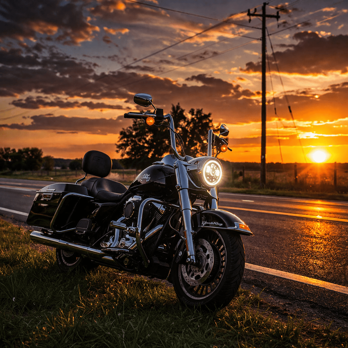 Eagle Lights 7" LED Headlight Kit with Halo Ring for Harley-Davidson® and Indian® Motorcycles - Generation III / Black