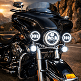 Eagle Lights 7" LED Headlight and 4.5" LED Passing Light Kit with Halo Rings for Harley-Davidson® & Indian® Motorcycles - Generation III / Black / Halo Ring