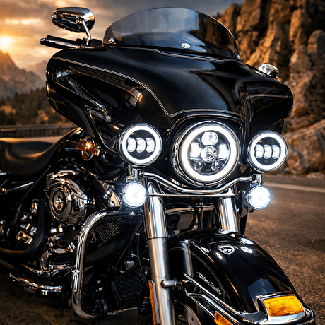 Eagle Lights 7" LED Headlight and 4.5" LED Passing Light Kit with Halo Rings for Harley-Davidson® & Indian® Motorcycles - Generation III / Black / Halo Ring
