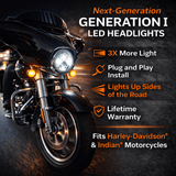 Eagle Lights 7" LED Headlight for Harley-Davidson® and Indian® Motorcycles - Generation I / Chrome Kit