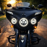 Eagle Lights 7" LED Headlight and 4.5" LED Passing Light Kit with Halo Rings for Harley-Davidson® & Indian® Motorcycles - Generation III / Black / Halo Ring