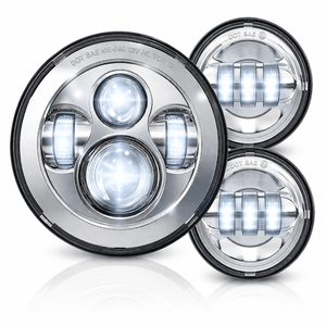 Eagle Lights 7" LED Headlight and 4.5" LED Passing Light Kit for Harley Davidson and Indian Motorcycles - Generation I / Chrome