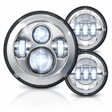 Eagle Lights 7" LED Headlight and 4.5" LED Passing Light Kit for Harley-Davidson® and Indian® Motorcycles - Generation I / Chrome