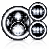 Eagle Lights 7" LED Headlight and 4.5" LED Passing Light Kit with Halo Rings for Harley-Davidson® and Indian Motorcycles - Generation II / Black / Halo Ring