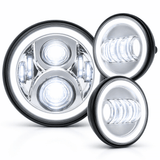 Eagle Lights 7" LED Headlight and 4.5" LED Passing Light Kit with Halo Rings for Harley-Davidson® & Indian® Motorcycles - Generation II / Chrome / Halo Ring