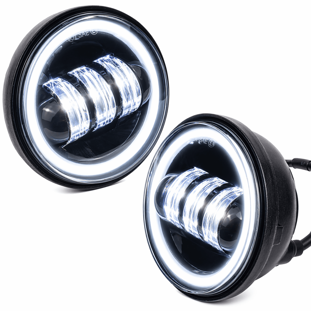 Eagle Lights 7" LED Headlight and 4.5" LED Passing Light Kit with Halo Rings for Harley-Davidson® & Indian® Motorcycles - Generation III / Black / Halo Ring