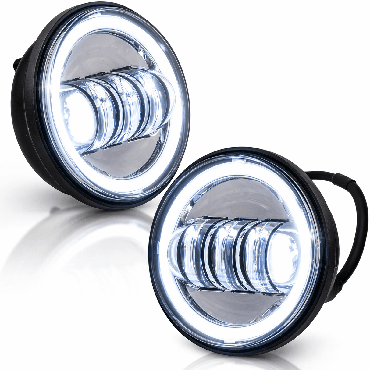Eagle Lights 7" LED Headlight and 4.5" LED Passing Light Kit with Halo Rings for Harley-Davidson® & Indian® Motorcycles - Generation III / Chrome / Halo Ring