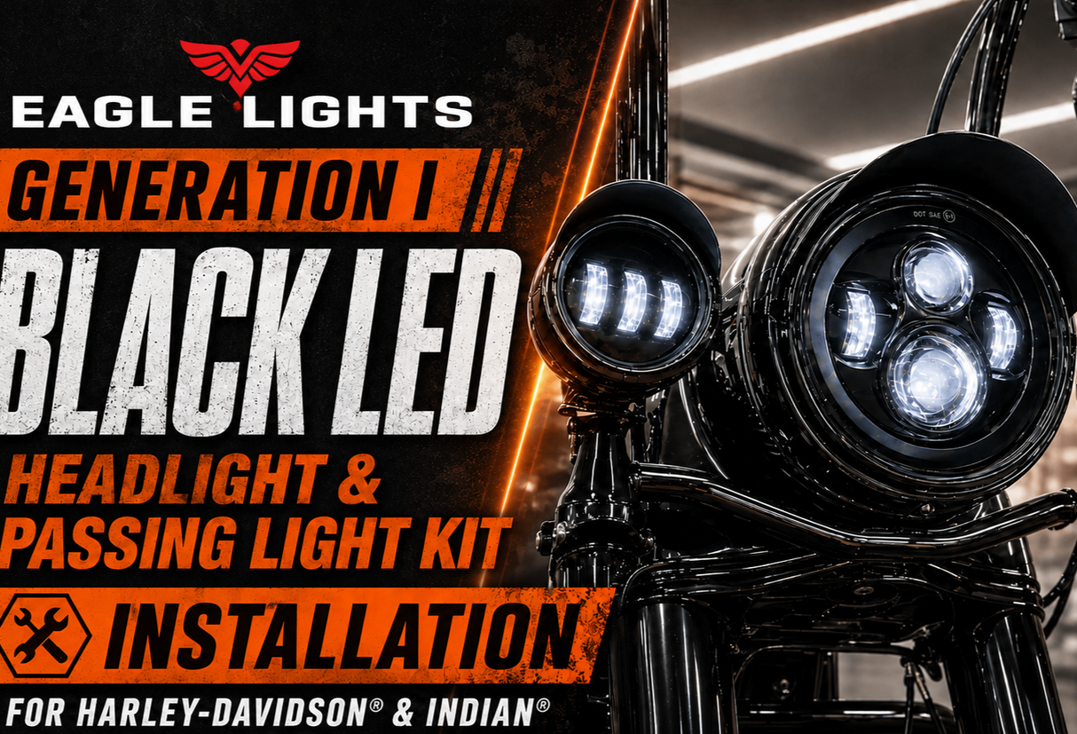 Eagle Lights 7" LED Headlight and 4.5" LED Passing Light Kit for Harley-Davidson and Indian Motorcycles - Generation I / Black