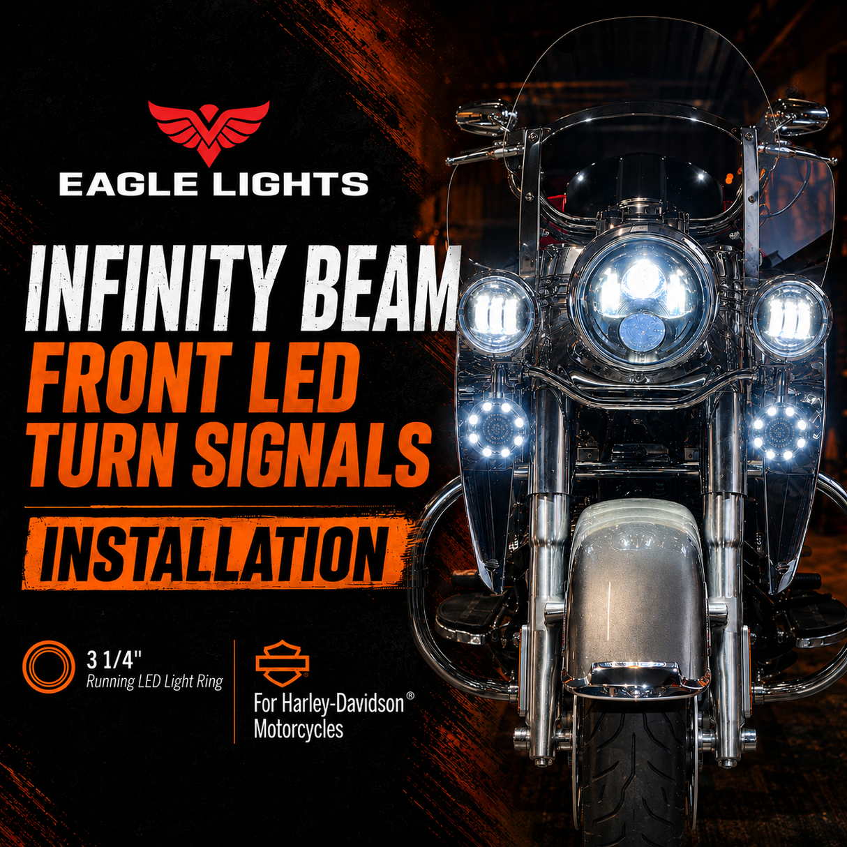 Eagle Lights 3 1/4” Infinity Beam Front LED Turn Signals with Running LED Light Ring for Harley-Davidson® Motorcycles