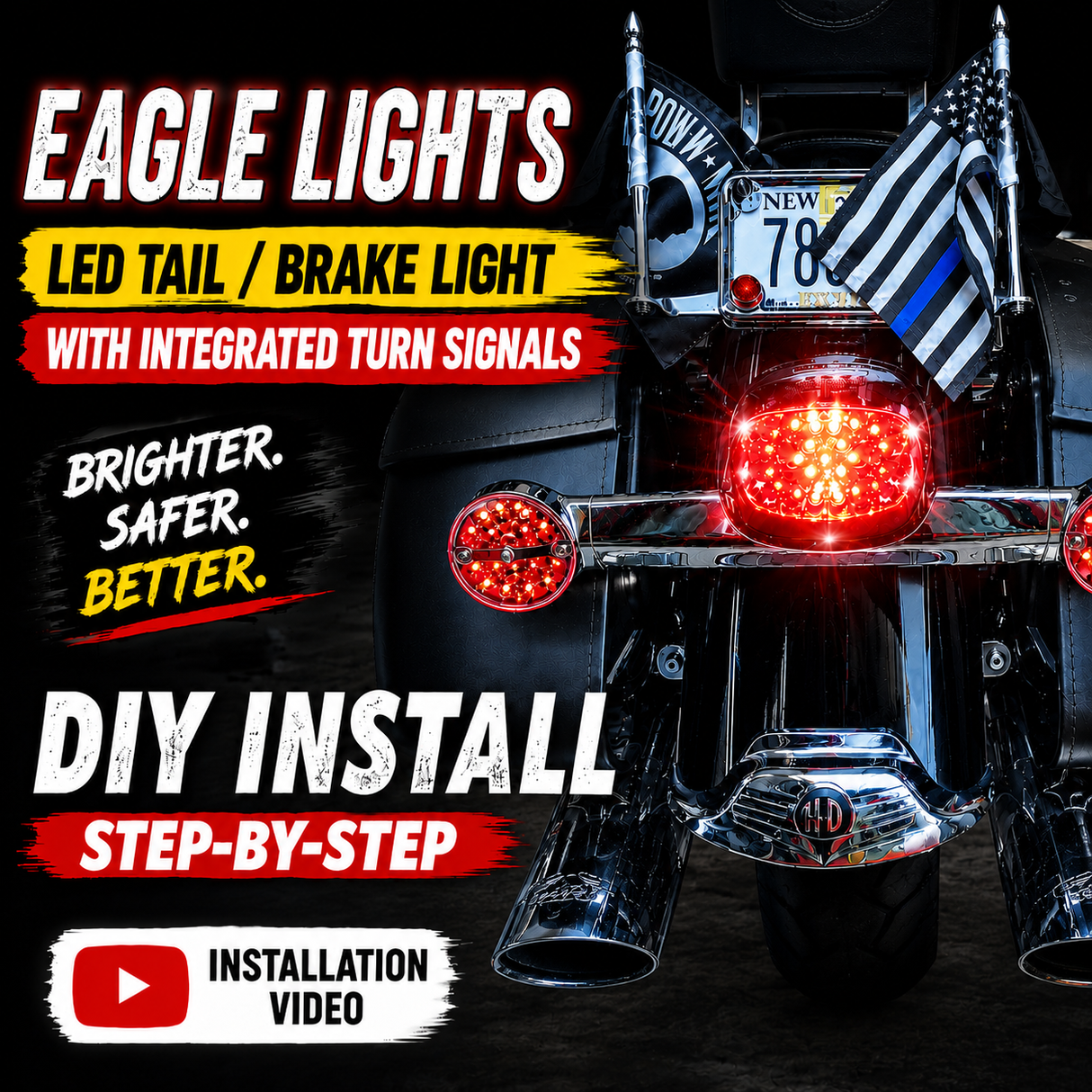 Eagle Lights Squareback LED Replacement Harley-Davidson® Softtail / Touring / Sportster / Dyna Tail Light with Built In LED Turn Signals