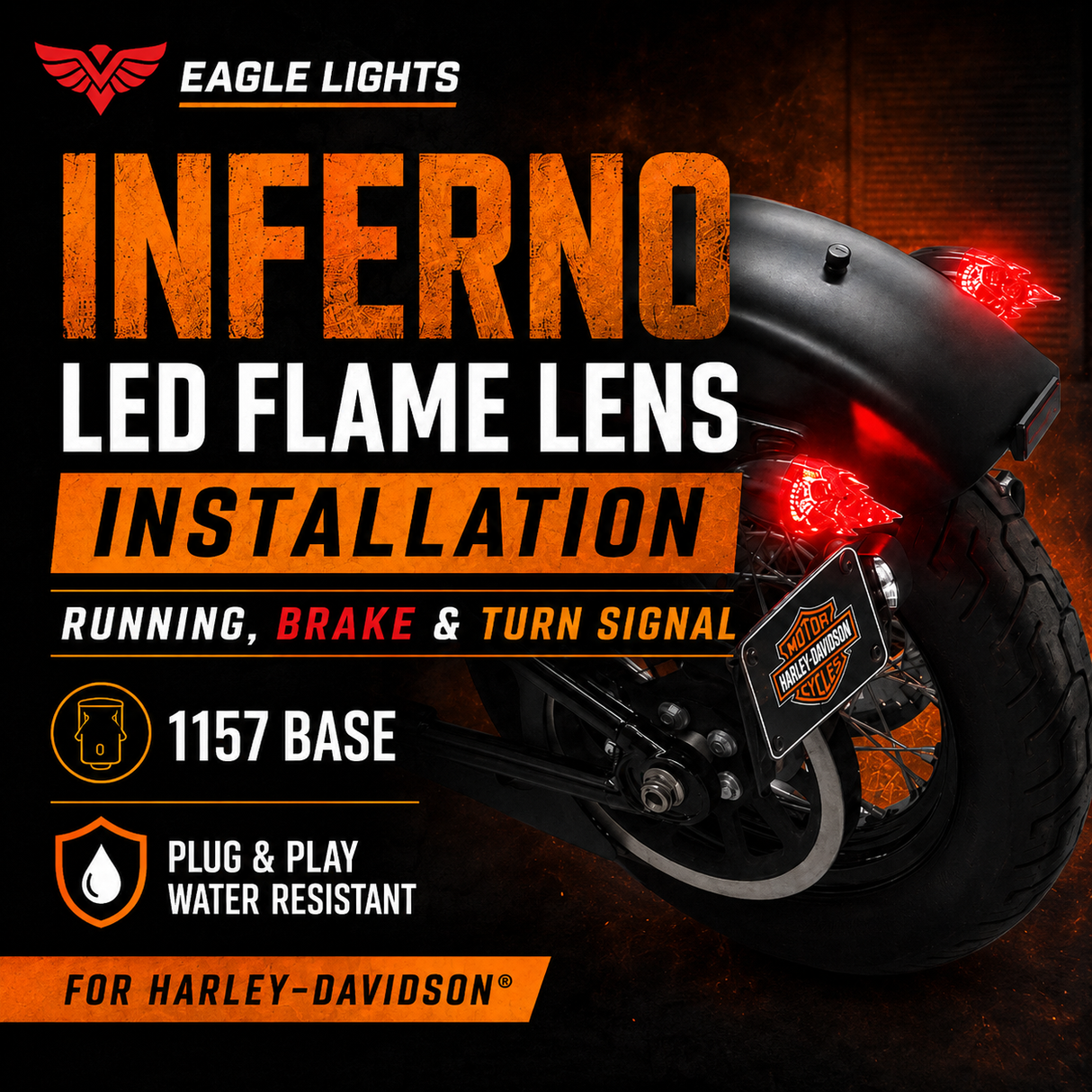 Eagle Lights INFERNO LED Flame Lens for Harley Davidson Motorcycles - Turn Signal - 1156 Base