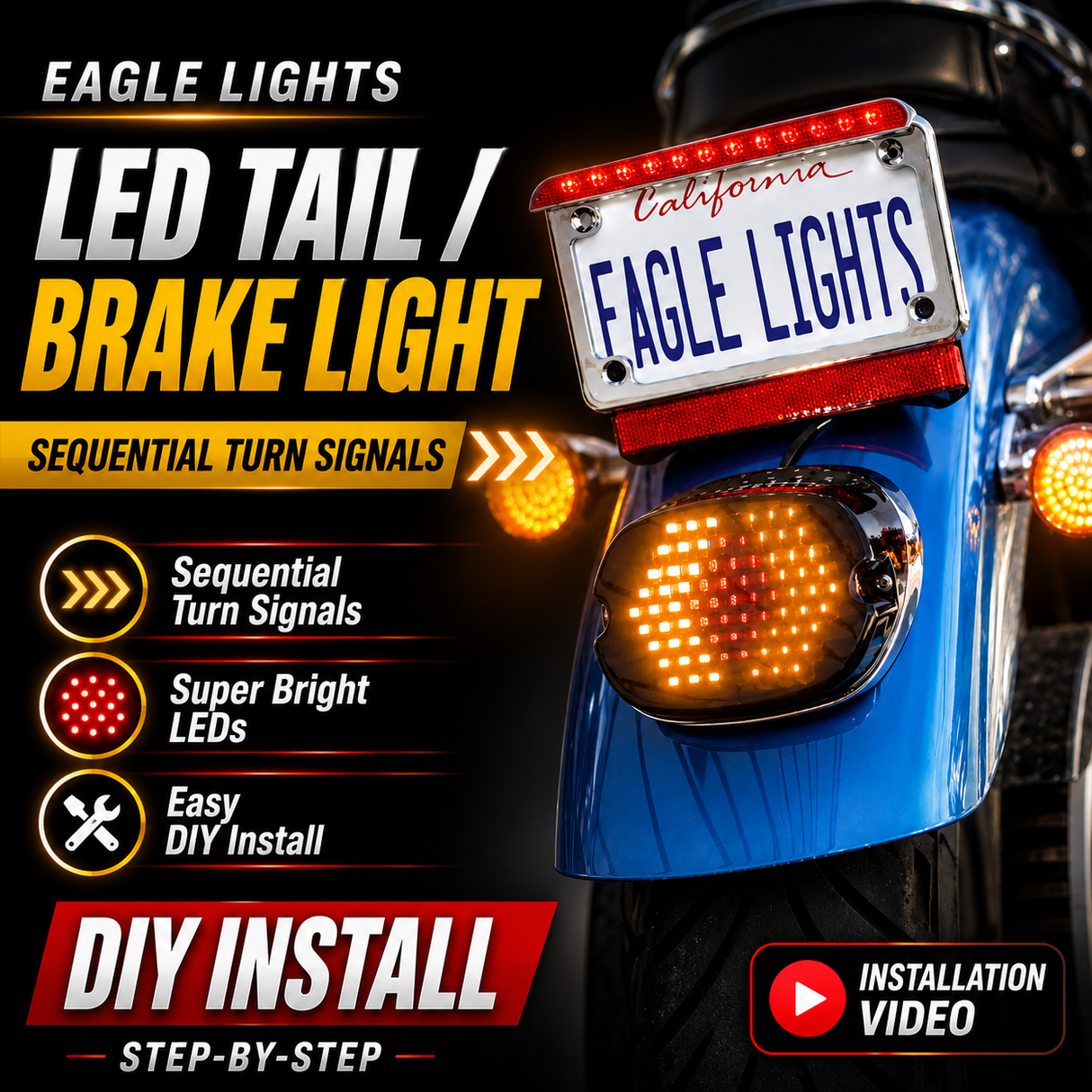 Eagle Lights Low Profile Flashing LED Brake Light with Built In Sequential LED Turn Signal Kit for Harley-Davidson® Motorcycles