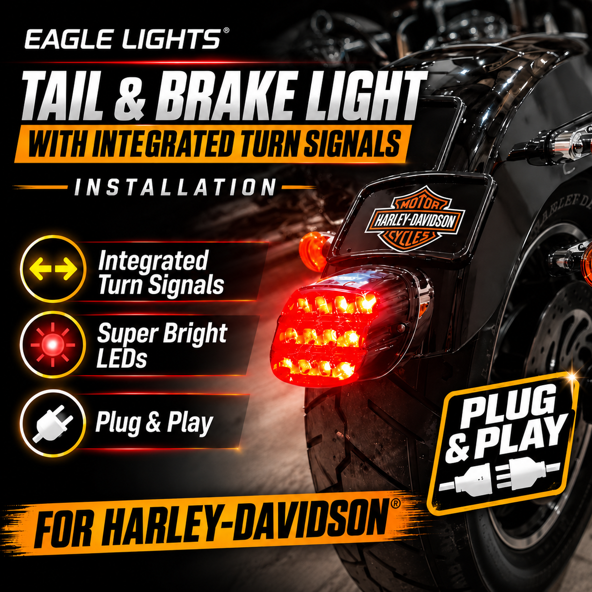 Eagle Lights Rear Layback LED Taillamp with Built in Turn Signals for Harley-Davidson® Motorcycles
